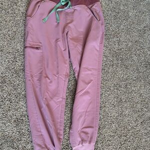 Figs Dusty Pink Joggers with Elastic Waistband and Tapered Ankles
